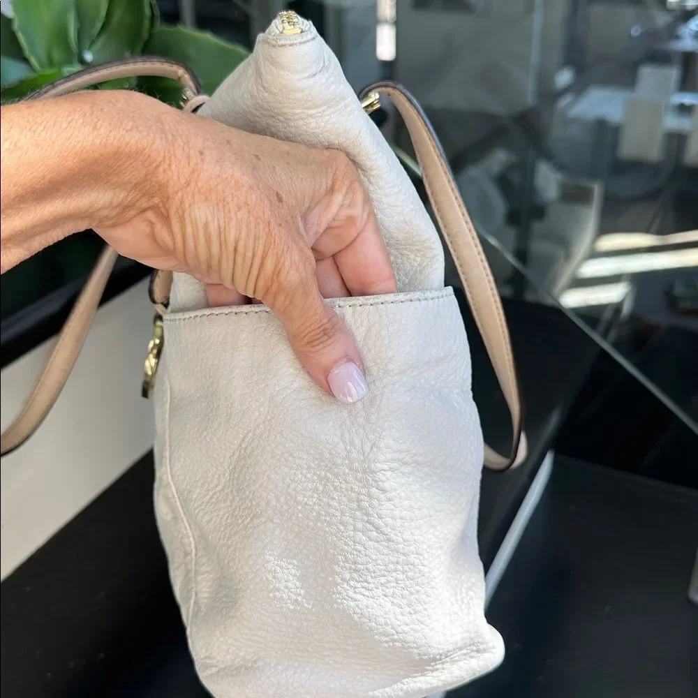 Michael Kors genuine leather pebble tote shoulder handbag, soft neutral, roomy